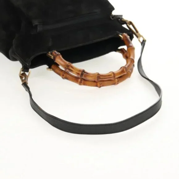 GUCCI Bamboo Hand Bag Suede 2way Black
